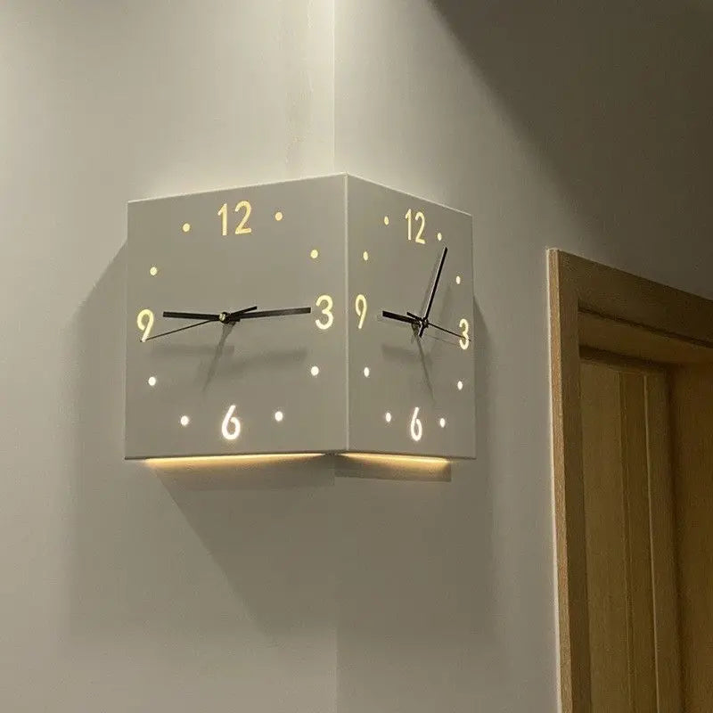 Modern LED Corner Wall Clock Minimalist Double Sided Display Home Office Decor Silent Non Ticking Creative Lighting Wall Clock