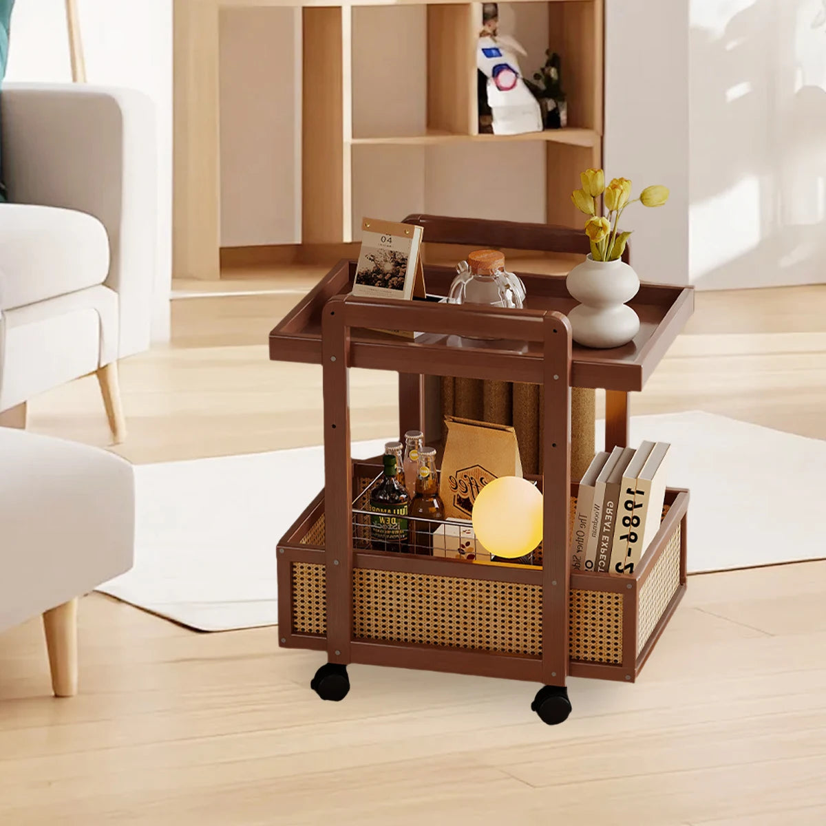 Modern Brown Coffee Table with Storage and Wheels | Top Design for Sofa Side Living Room Organizer