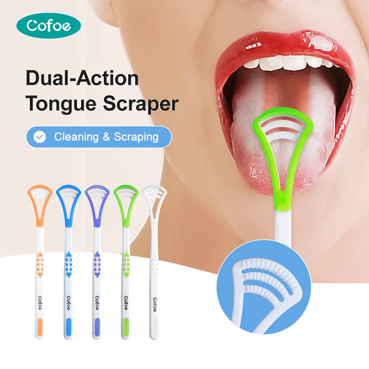 COFOE Tongue Scraper Oral Cleaner Brush Fresh Breath Cleaning Coated Toothbrush Hygiene Care Tools