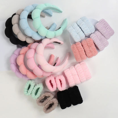 3Pcs Fashion Microfiber Washing Wristbands Scrunchies Puffy Headband Spa Bubble Headband for Washing Face Makeup Shower Skincare