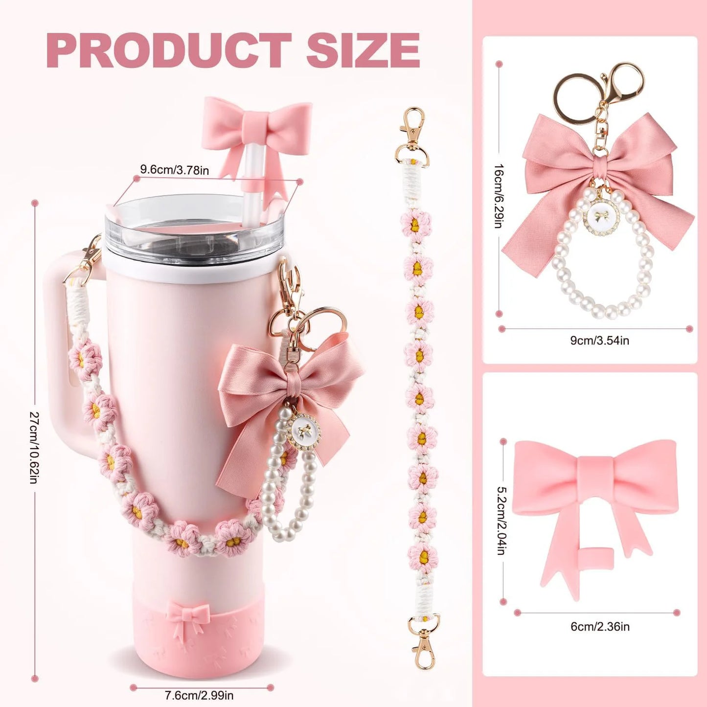 6pcs Water Bottle Accessories Set for Stanley 40oz Tumbler Cup,Including  Handle Strap, Siliocne Boot, Bow Straw Cover