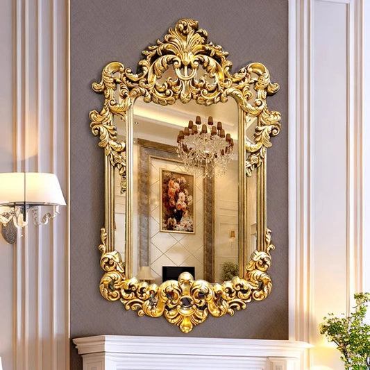 Wall-mounted Vintage Bathroom Mirror Dressing Table Entrance Hall Living Room Espejos Para Pared Bedroom Carved Decorative