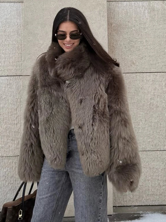 Modern Fashionable Faux Fur Like Plush Jacket 2025 Autumn Winter Women's Warm Trench Coat Thicken Lady's Party Street Wear