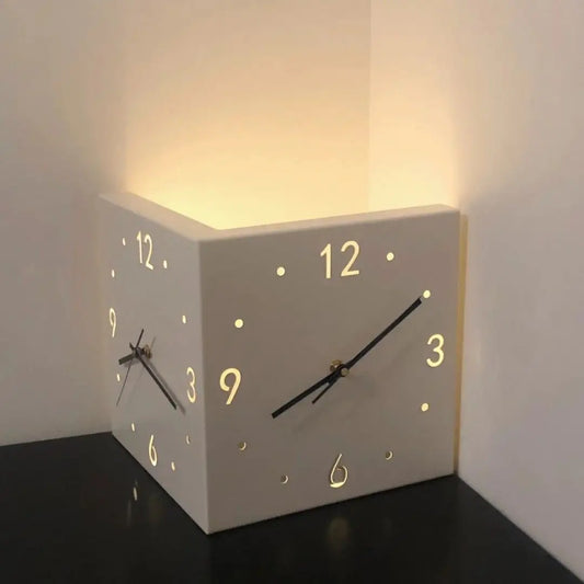 Modern LED Corner Wall Clock Minimalist Double Sided Display Home Office Decor Silent Non Ticking Creative Lighting Wall Clock