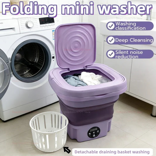 8L Portable Mini Foldable Washing Machine with Spin Dryer Compact Sock Underwear Washer for Travel Dorm Home Use Washing Machine