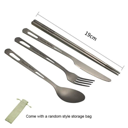 ure Titanium Tableware Set – Portable Knife, Fork, Spoon & Chopsticks for Outdoor Camping, Travel & Home Use | Lightweight Frosted Titanium Cutlery