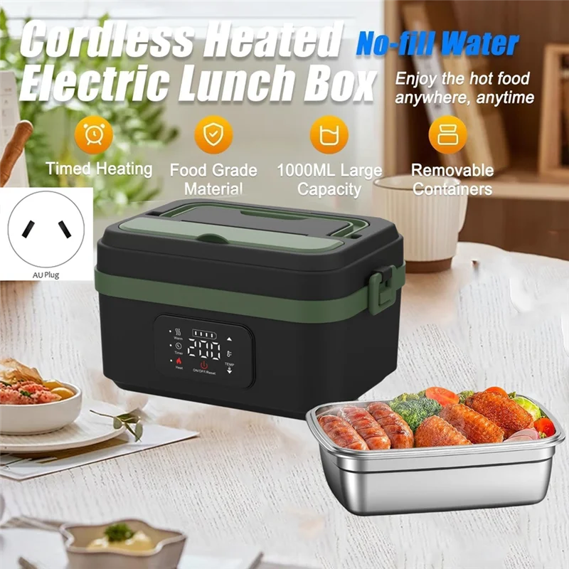 A52Q-Heating Lunch Box Electric For Adults Insulated Self Heating Battery Powered For Men Women Food Warmer AU Plug