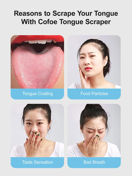 COFOE Tongue Scraper Oral Cleaner Brush Fresh Breath Cleaning Coated Toothbrush Hygiene Care Tools