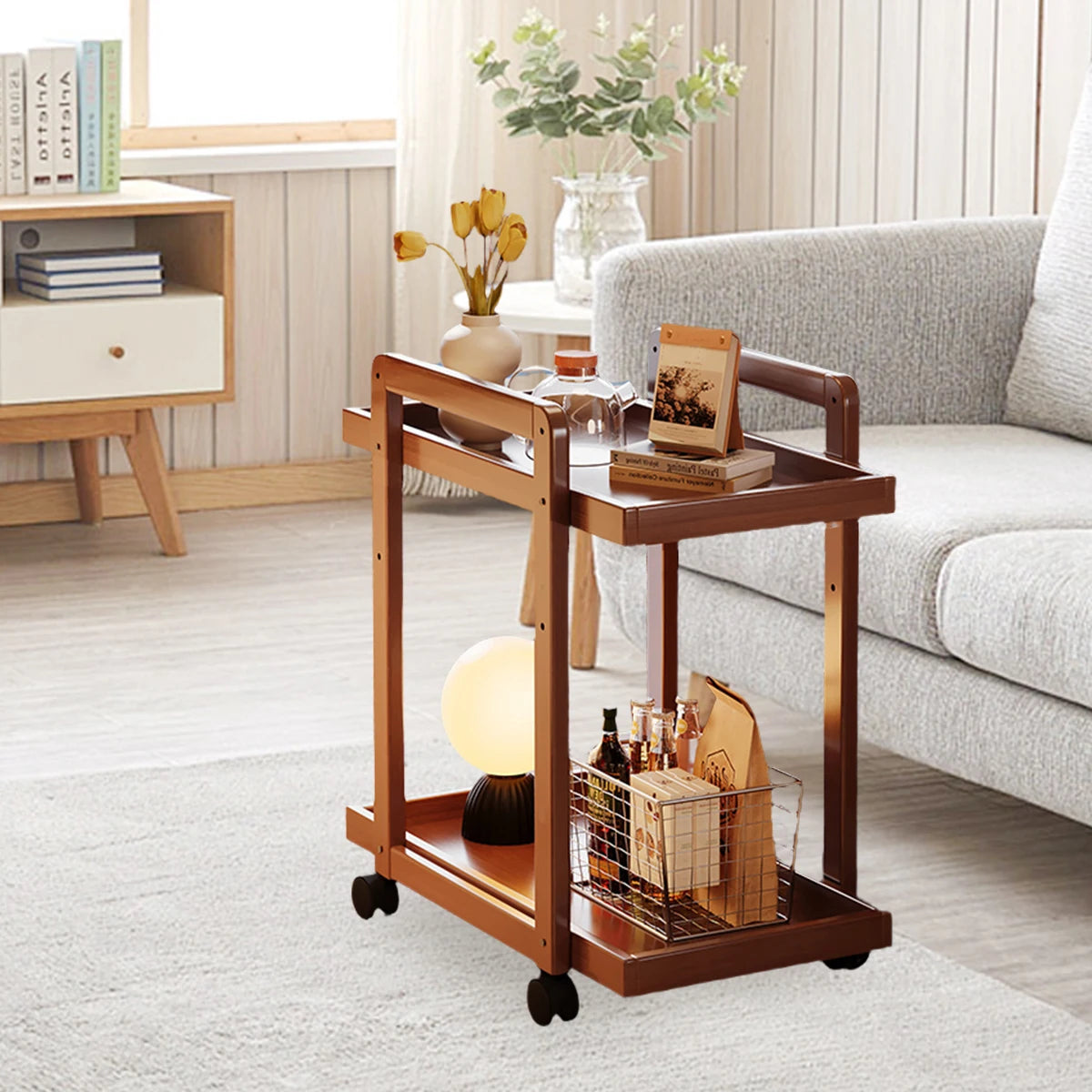 Modern Brown Coffee Table with Storage and Wheels | Top Design for Sofa Side Living Room Organizer