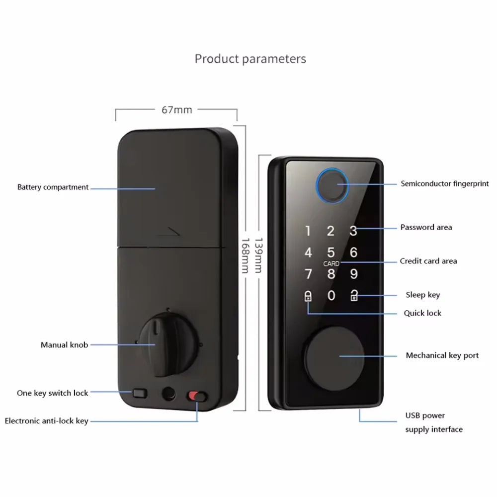 Smart Deadbolt Locks of Tuya Digital Smart Card Code Electronic Lock Bluetooth Biometric Fingerprint Password keyless Entry Door