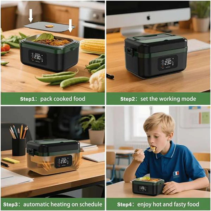 A52Q-Heating Lunch Box Electric For Adults Insulated Self Heating Battery Powered For Men Women Food Warmer AU Plug