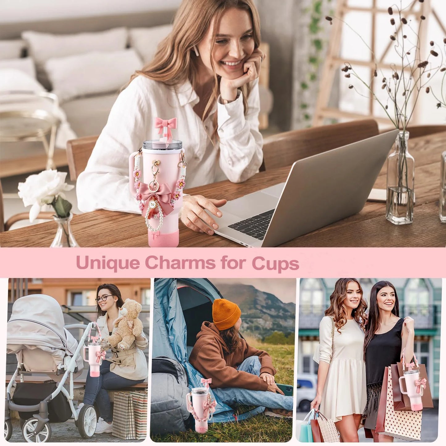 6pcs Water Bottle Accessories Set for Stanley 40oz Tumbler Cup,Including  Handle Strap, Siliocne Boot, Bow Straw Cover