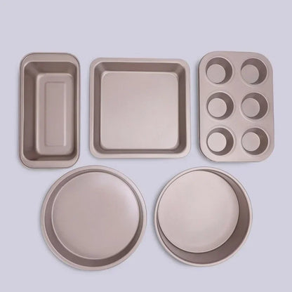 5-Piece Nonstick Carbon Steel Bakeware Set – Oven-Safe Bread Loaf Pan, Muffin Tray, Cake & Pizza Pans for Perfect Baking