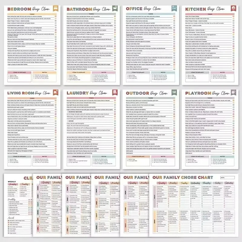 ADHD Cleaning Planner Bundle – Includes Home Cleaning Schedule, Weekly, Monthly, Year-Round Cleanliness Tips, Family Chore Chart