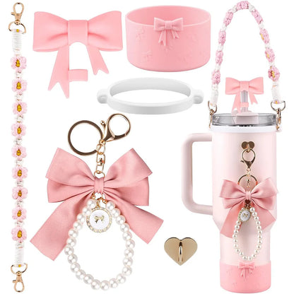 6pcs Water Bottle Accessories Set for Stanley 40oz Tumbler Cup,Including  Handle Strap, Siliocne Boot, Bow Straw Cover