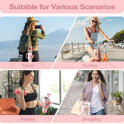 6pcs Water Bottle Accessories Set for Stanley 40oz Tumbler Cup,Including  Handle Strap, Siliocne Boot, Bow Straw Cover