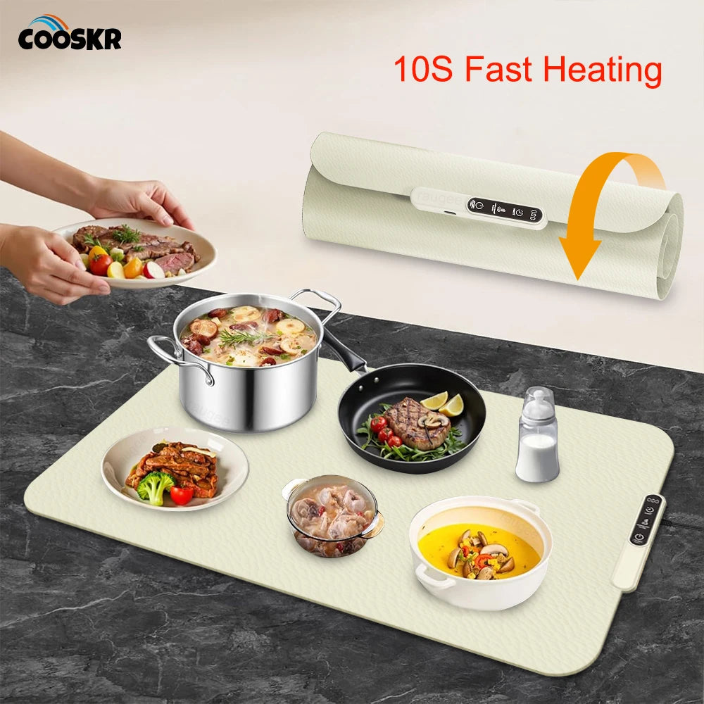 Electric Heating Plate Food Warmer Mat – Foldable Silicone Fast Warming Tray for Dining Table, Coffee & Meal Heater