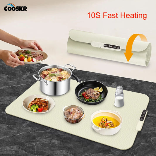 Electric Heating Plate Food Warmer Mat – Foldable Silicone Fast Warming Tray for Dining Table, Coffee & Meal Heater
