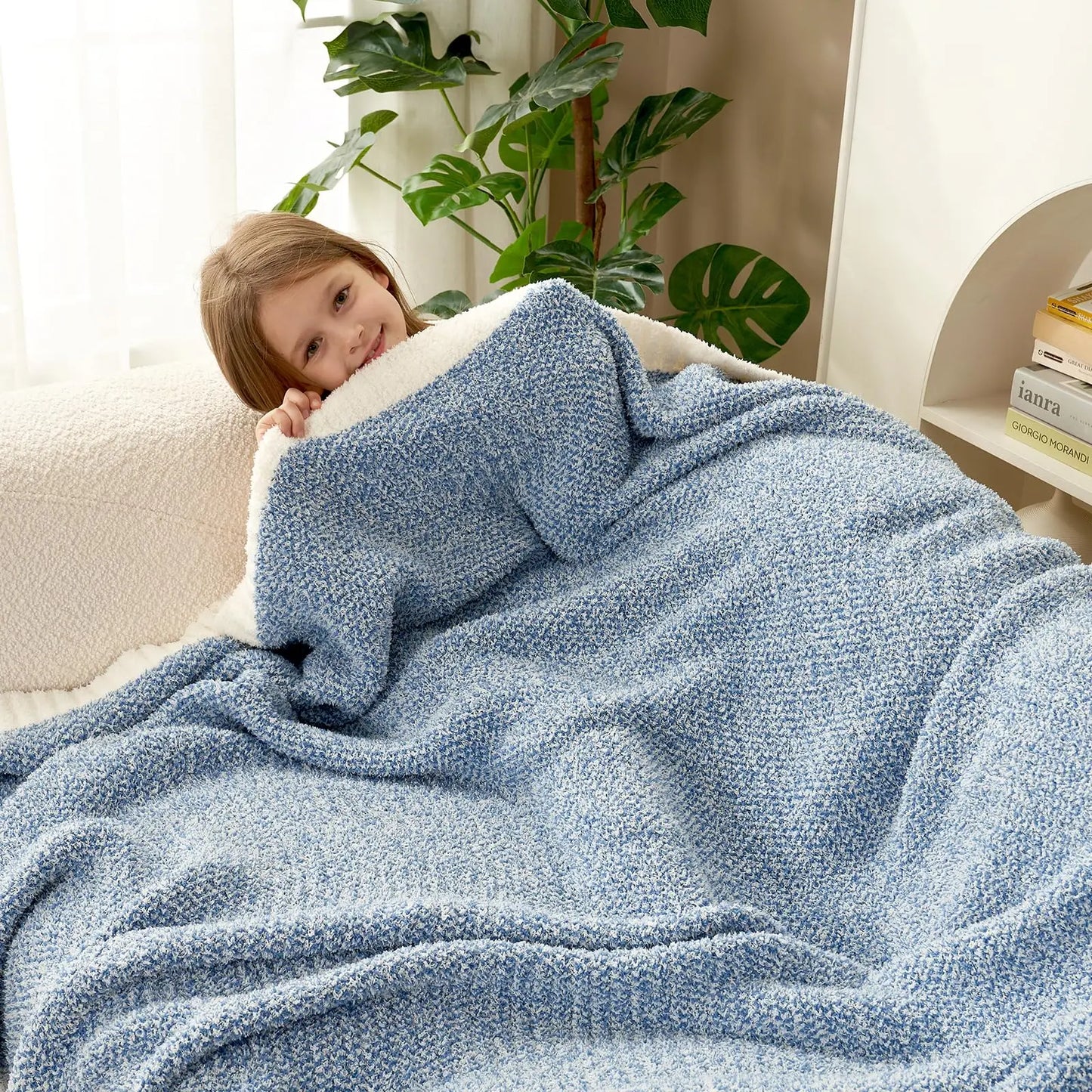 Throw Blankets for Couch, Reversible Super Soft Warm Blankets Cozy Knit Blanket Fuzzy Plush Throws for Sofa, Bed, Gift