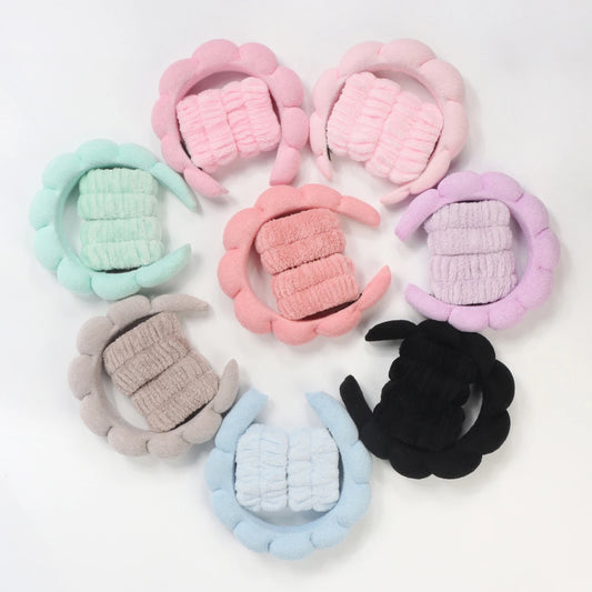 3Pcs Fashion Microfiber Washing Wristbands Scrunchies Puffy Headband Spa Bubble Headband for Washing Face Makeup Shower Skincare
