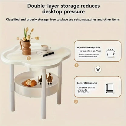 [Stylish Side Table] Stylish Modern Round Side Table with Storage Shelf | Space-Saving, Lightweight for Living Room, Bedroom