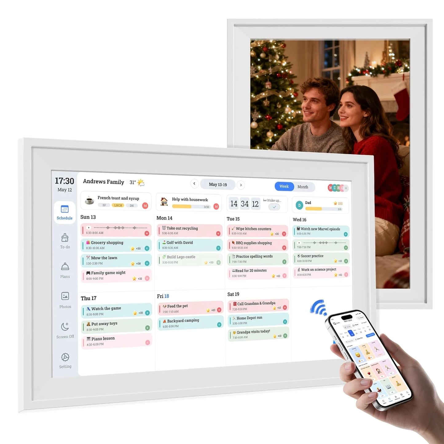 15.6 Inch Wall Planner Digital Calendar Chore Chart Smart Touchscreen Interactive Display APP Control 64GB for Family Schedules