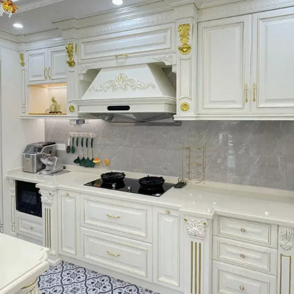 Custom European Style Kitchen Cabinets French Gold-Painted Integrated Cabinet Ready Assemble Sink MDF Carcase PVC Panel Hinge