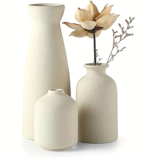 Set of 3 Ceramic Vases for Rustic Home Decor | Modern Farmhouse Living Room & Table Centerpiece
