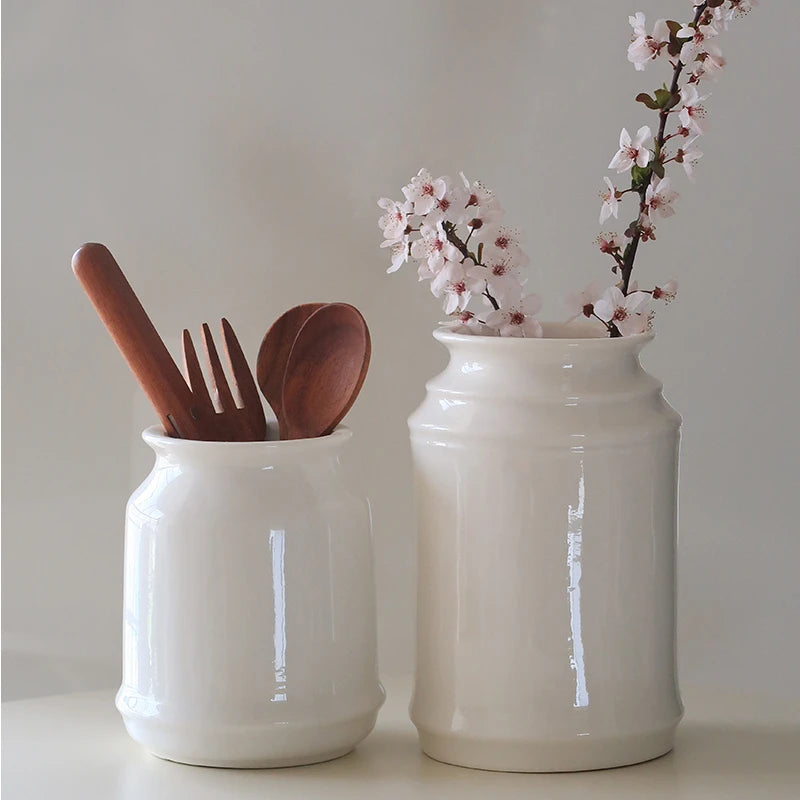 Porcelain Kitchen Utensil Holder for Countertop – Farmhouse Metal Cooking Tools Organizer, Spatula & Gadget Storage Crock Container