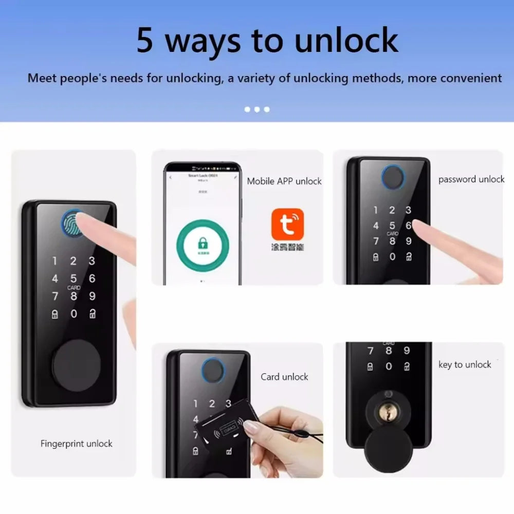 Smart Deadbolt Locks of Tuya Digital Smart Card Code Electronic Lock Bluetooth Biometric Fingerprint Password keyless Entry Door