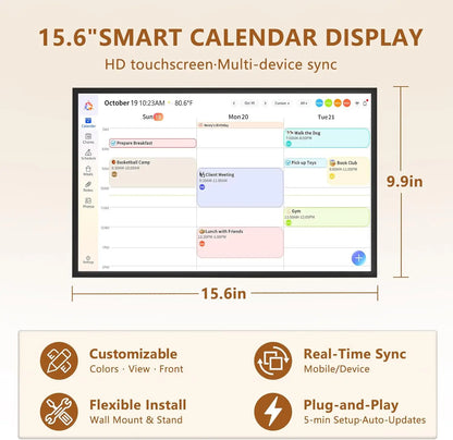 15.6 Inch Wall Planner Digital Calendar Chore Chart Smart Touchscreen Interactive Display APP Control 64GB for Family Schedules