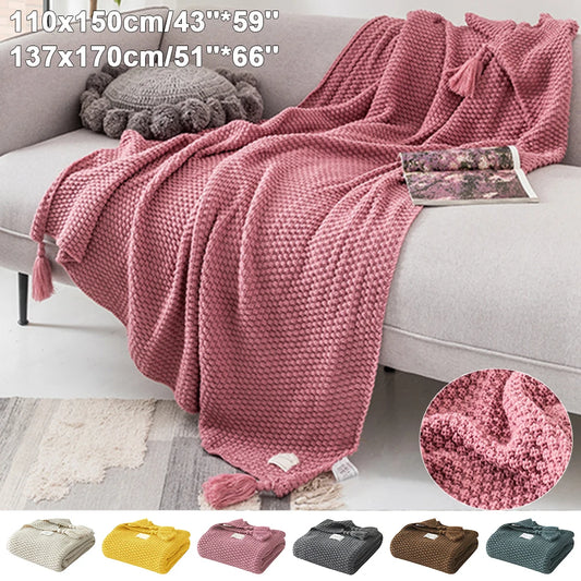 Knitted Throw Blanket for Sofa Couch Super Soft Decorative Blanket for Bed Living Room Solid Chair Tassels Blankets Bedspread