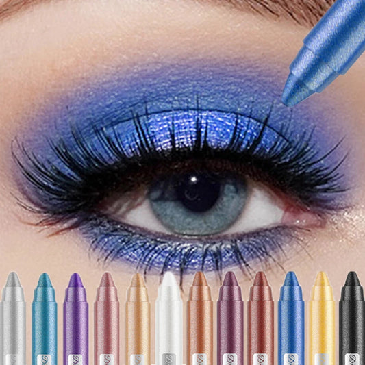 Metallic Blue Pearlescent Eyeshadow Pencil Stick | Waterproof Long-Lasting Smoky Glitter Eye Highlighter