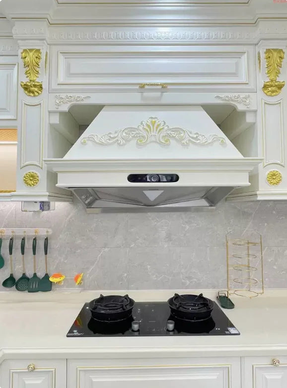 Custom European Style Kitchen Cabinets French Gold-Painted Integrated Cabinet Ready Assemble Sink MDF Carcase PVC Panel Hinge