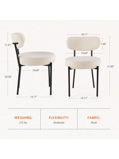 Dining Chairs Set of 2, round Upholstered Dining Chairs with Black Metal Legs, Modern Dining Room Chairs for Dining Room, Kitchen, Living Room