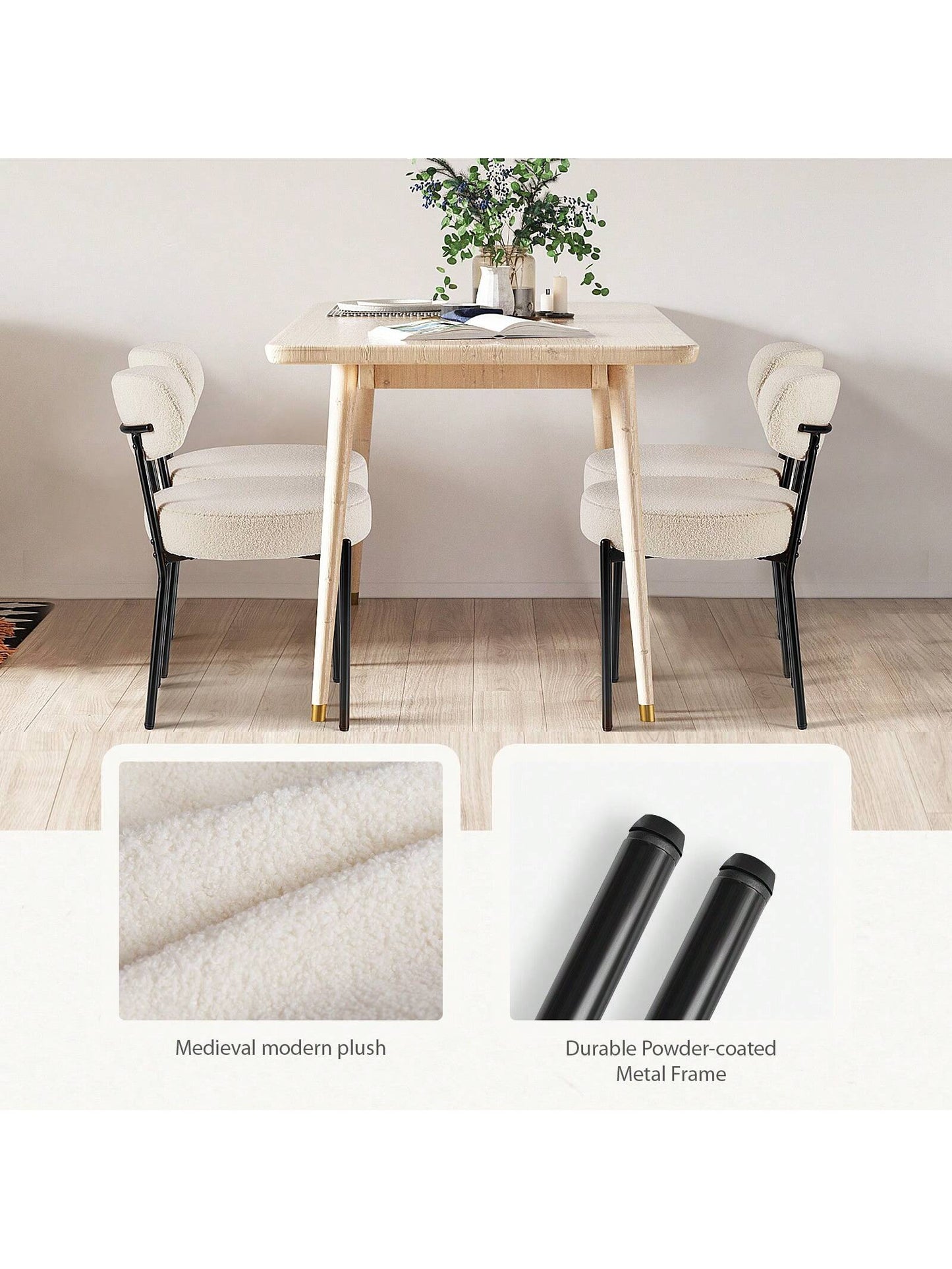 Dining Chairs Set of 2, round Upholstered Dining Chairs with Black Metal Legs, Modern Dining Room Chairs for Dining Room, Kitchen, Living Room