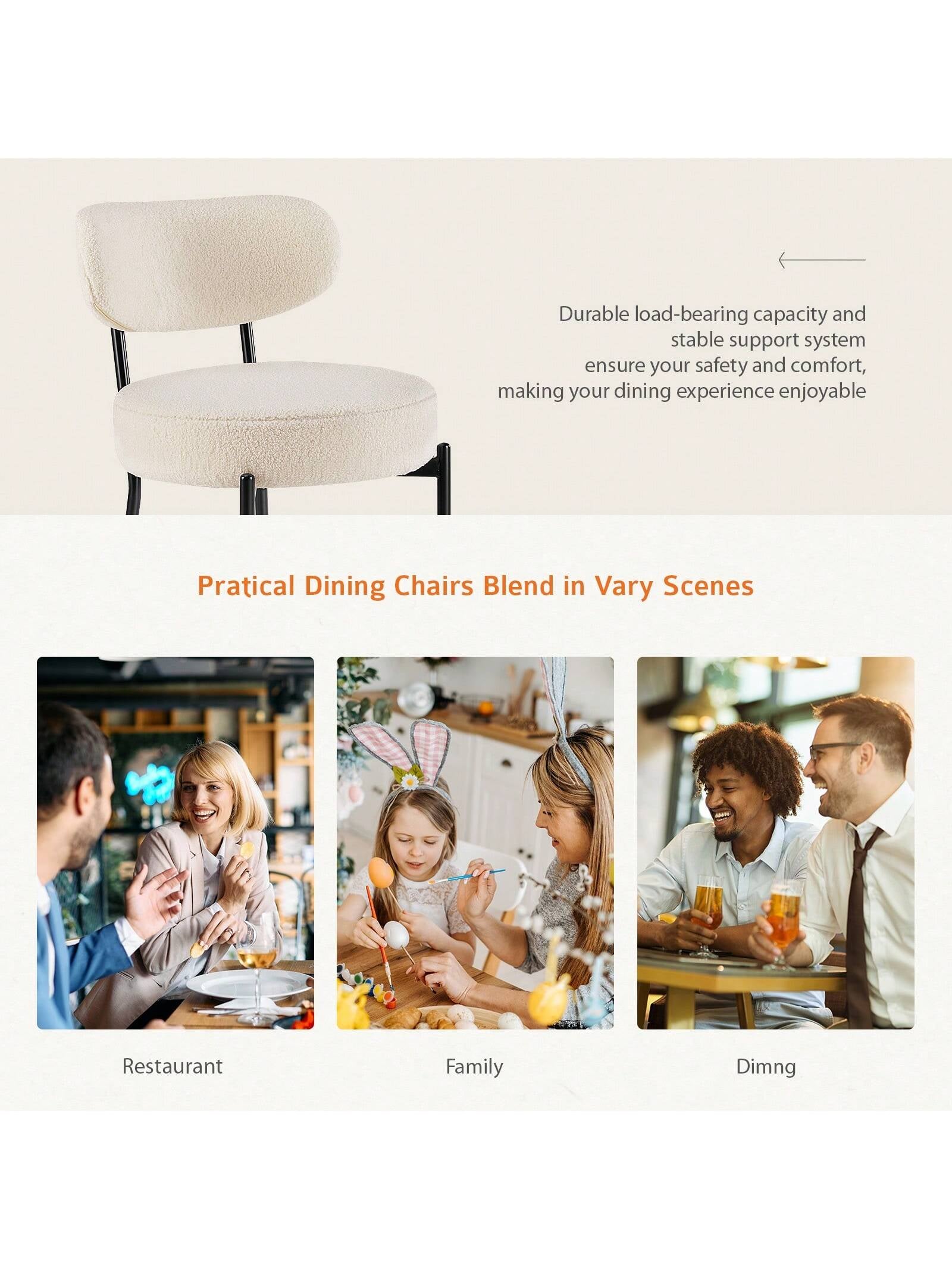 Dining Chairs Set of 2, round Upholstered Dining Chairs with Black Metal Legs, Modern Dining Room Chairs for Dining Room, Kitchen, Living Room