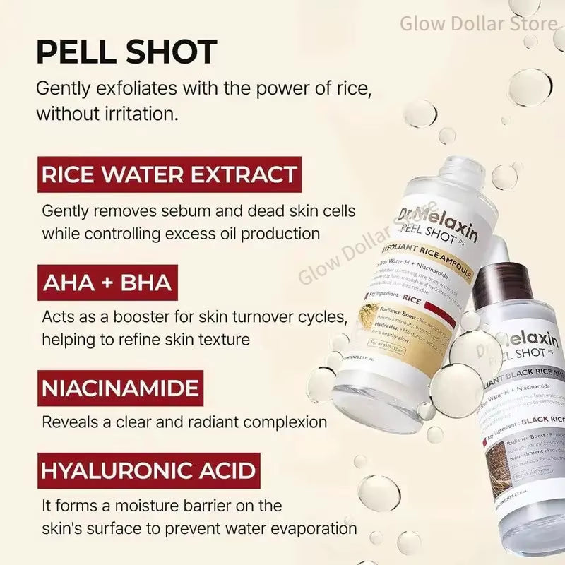 Korean Dr.Melaxin Peel Shot Glow Rice Peeling Ampoule,Soft Exfoliating Face Body Scrub Pore Shrinking Serum Skin Care Products