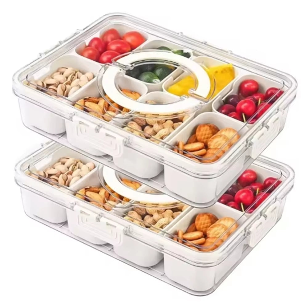 4Grid /8 Grid Snack Box Container, Portable Travel Charcuterie Board with Lid, Refrigerator Food Storage Box, Snack Organizer