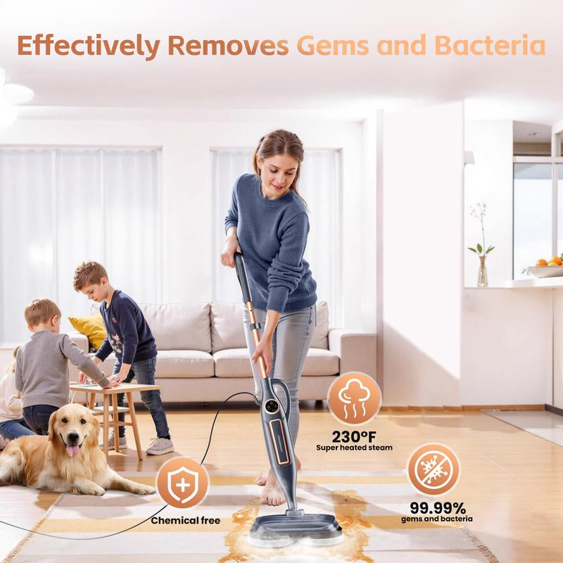DEVOAC VM6 Electric Rotating Steam Mop & Household Steam Cleaner, 10-In-1 Steam Mop, 3 Adjustable Steam Levels,Floors Clean, Kitchen, Tiles, Walls, Cabinets, Gaps; Fast Heat-Up, Removes Grease and Grime, Multi-Purpose Cleaning Tool