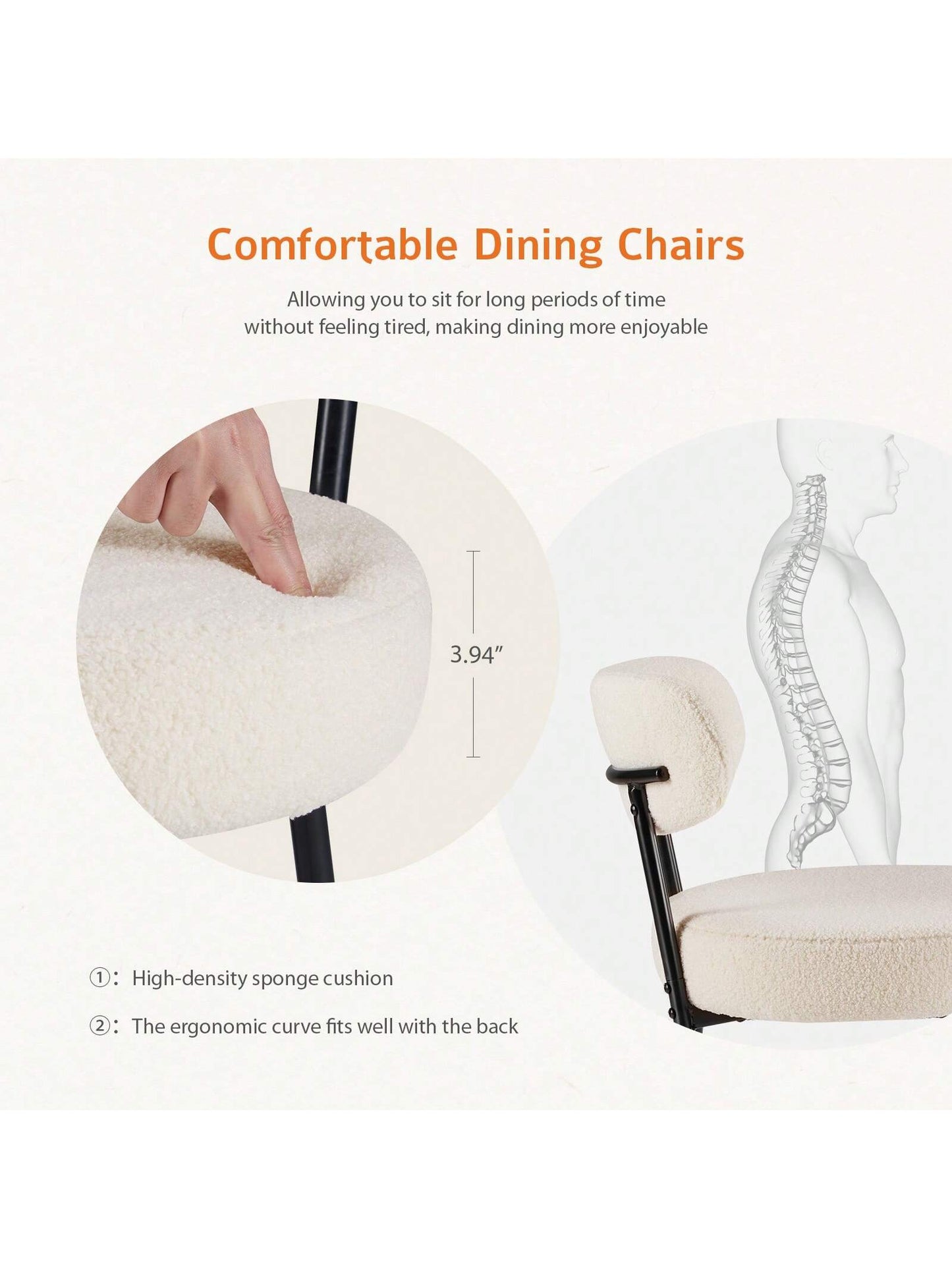 Dining Chairs Set of 2, round Upholstered Dining Chairs with Black Metal Legs, Modern Dining Room Chairs for Dining Room, Kitchen, Living Room