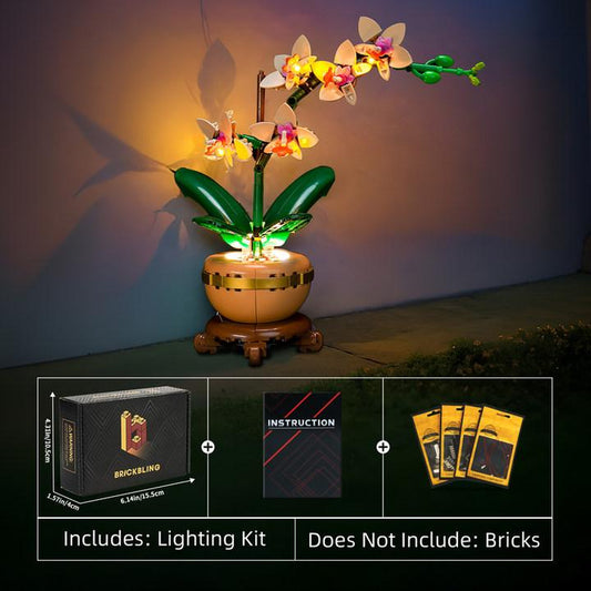 【Brickbling Light Kit】 for Lego Mini Orchid Flower Décorhome Decor(No Model Set)， Adults Ages 18+ - Indoor Plant Decorations for Table, Desk, Office - Gift for Valentines Day for Her & Him - 10343