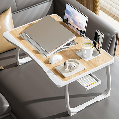 Ultra Large Portable Laptop Bed Table - Multi Functional Tray Holder with Cup Holder and Drawer, - Perfect for Eating, Reading, and Writing on Beds, Sofas, Floors - Stable, Durable, and Foldable