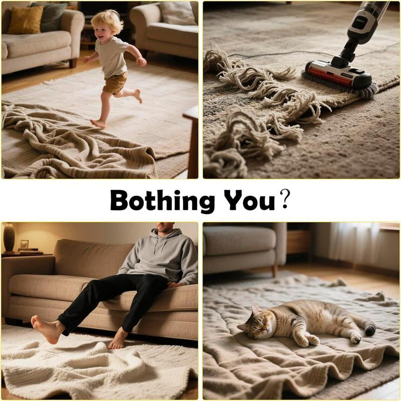 Double-Sided Rug Pad Grippers for Hardwood Floors and Tiles - No Washable Non Slip Adhesive Pads for Area Rugs, Keeping Corners Flat (8Pcs, 2X6 Inch, Carpet Tape)