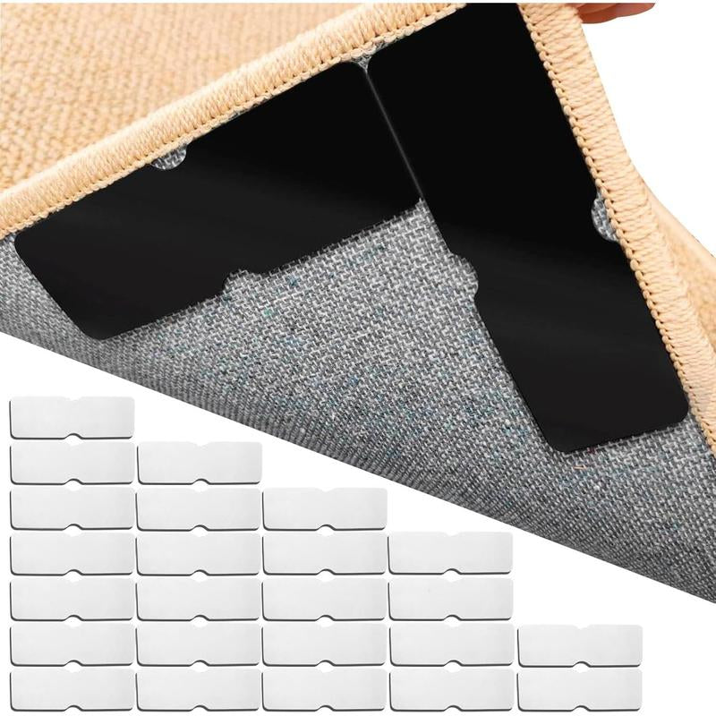 Double-Sided Rug Pad Grippers for Hardwood Floors and Tiles - No Washable Non Slip Adhesive Pads for Area Rugs, Keeping Corners Flat (8Pcs, 2X6 Inch, Carpet Tape)