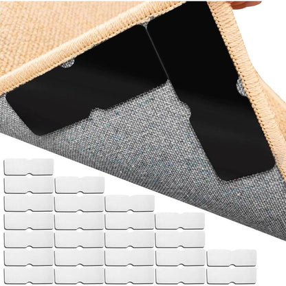 Double-Sided Rug Pad Grippers for Hardwood Floors and Tiles - No Washable Non Slip Adhesive Pads for Area Rugs, Keeping Corners Flat (8Pcs, 2X6 Inch, Carpet Tape)