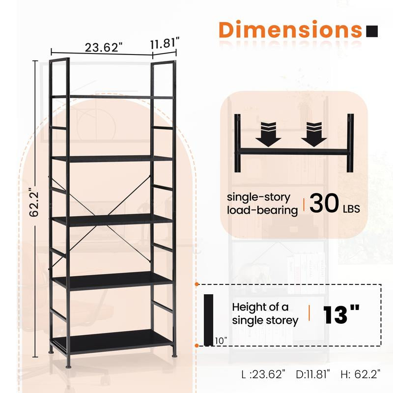 5 Tiers Bookshelf, Classical Modern Book Shelf, Tall Display Shelves in Living Room/Home/Office, Storage Organizer for Cds/Books/Movies