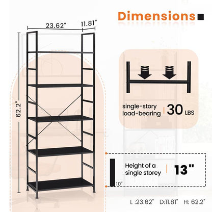 5 Tiers Bookshelf, Classical Modern Book Shelf, Tall Display Shelves in Living Room/Home/Office, Storage Organizer for Cds/Books/Movies