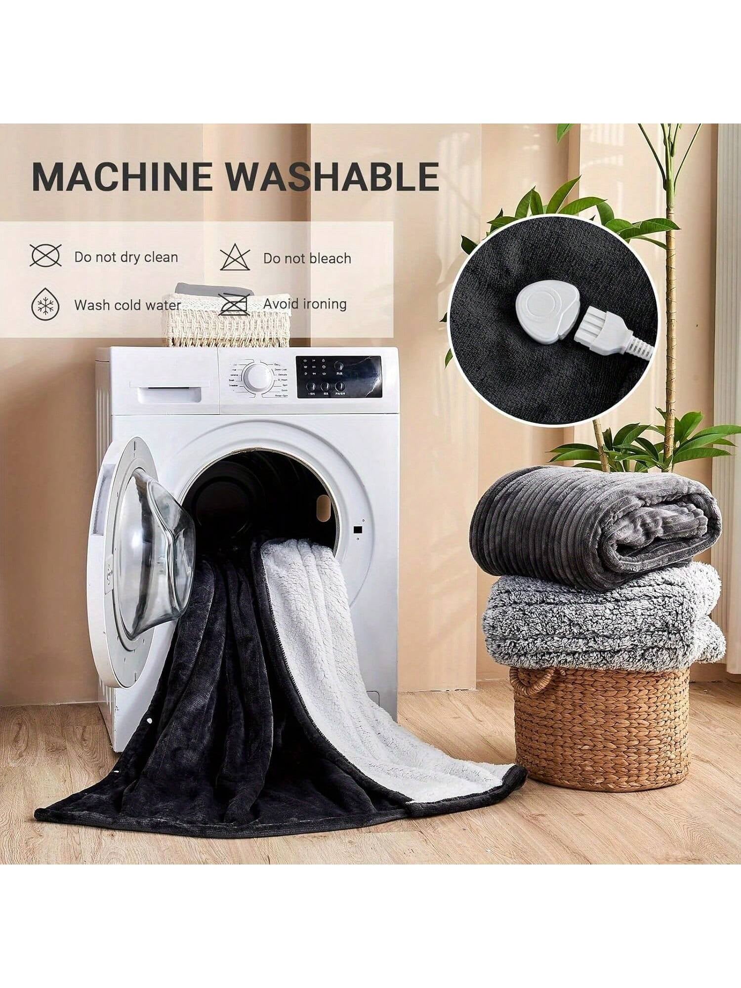 1PC Electric Blanket Heated Throw, Soft Flannel Heating Blanket with 8 Hours Auto off 10 Fast Heating Levels Machine Washable Sherpa Heated Blanket with Overheating Protection