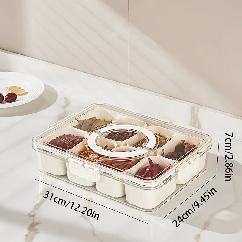 4Grid /8 Grid Snack Box Container, Portable Travel Charcuterie Board with Lid, Refrigerator Food Storage Box, Snack Organizer